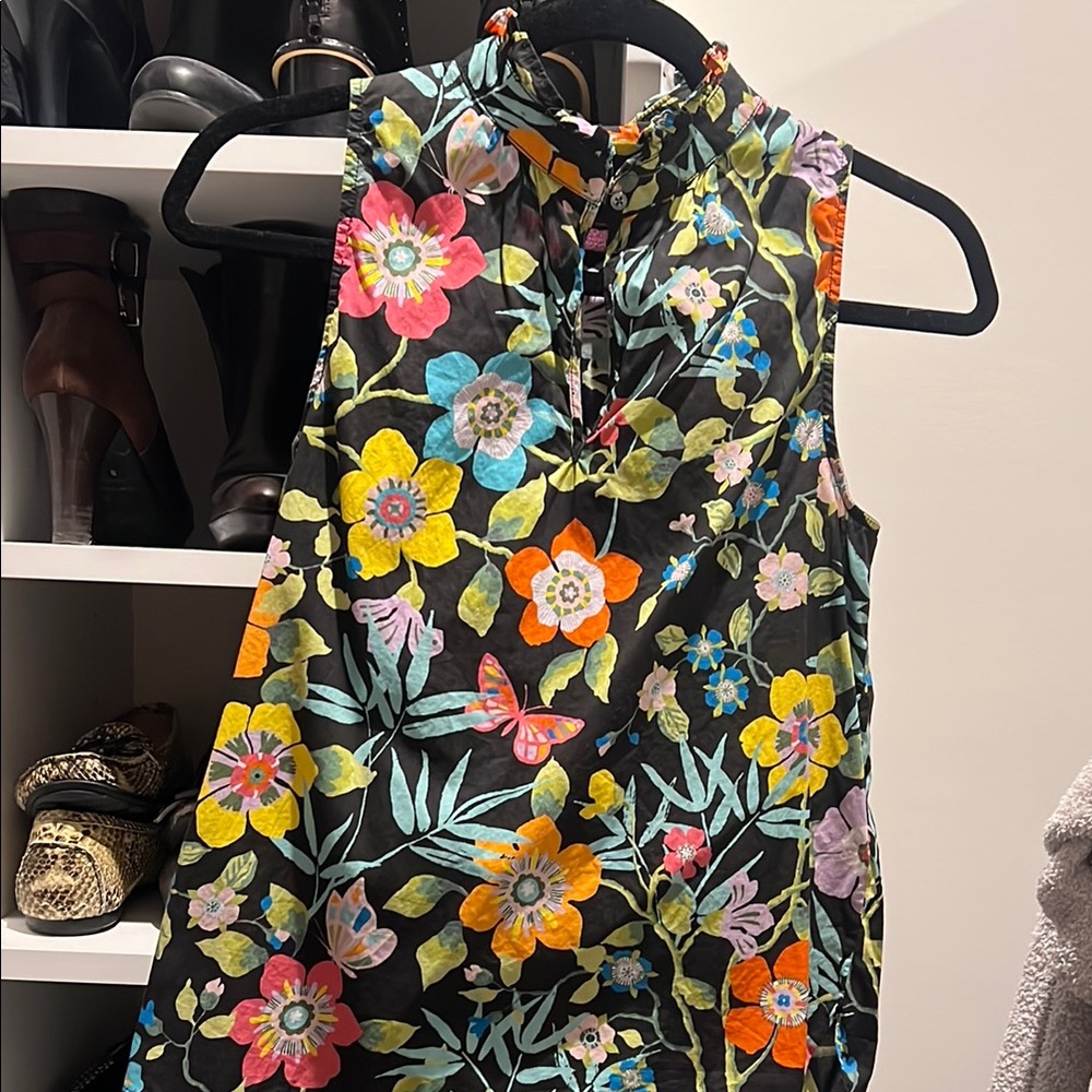 J. Crew Black and Yellow Sleeveless Graphic Blouse